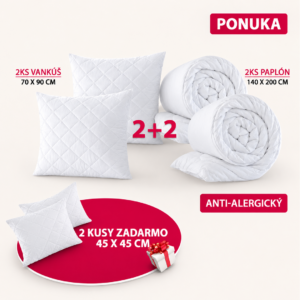 Antialergický set 2 paplóny 140 × 200 cm a 2 vankúše 70 × 90 cm s darčekom 2 vankúše 45 × 45 cm.