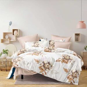 Moderný neutrálny kvetinový – 7-dielna posteľná súprava