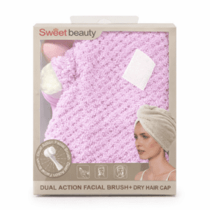 Sada na starostlivosť o pleť – kefka na tvár + rýchloschnúca čiapka na vlasy