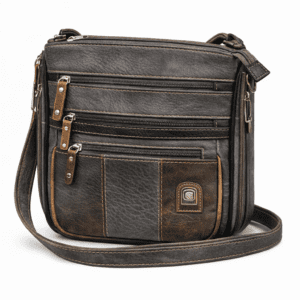 Dámska crossbody kabelka – tmavosivá / čierno-hnedá kombinácia