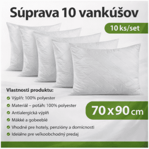 Vankúš 70 × 90 cm – Biely, Polyesterová Výplň, Pevne Šitý (Bez Zipsu), Balenie 10 ks