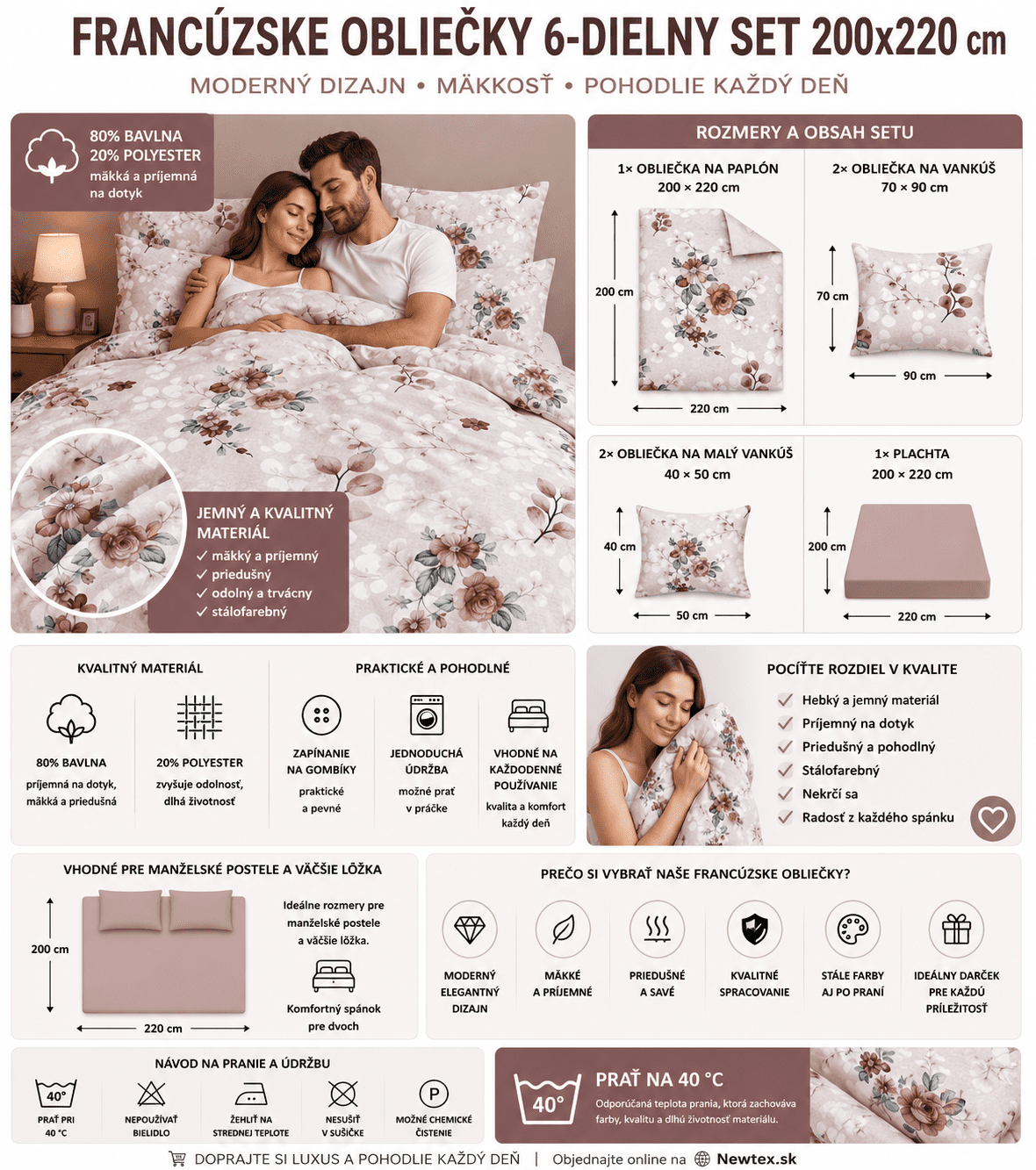 francuzske obliecky 6-dielny set 200x220 cm – Obrázok 2
