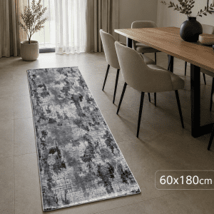 Moderný kuchynský behúň 60x180 cm – sivý abstraktný dizajn
