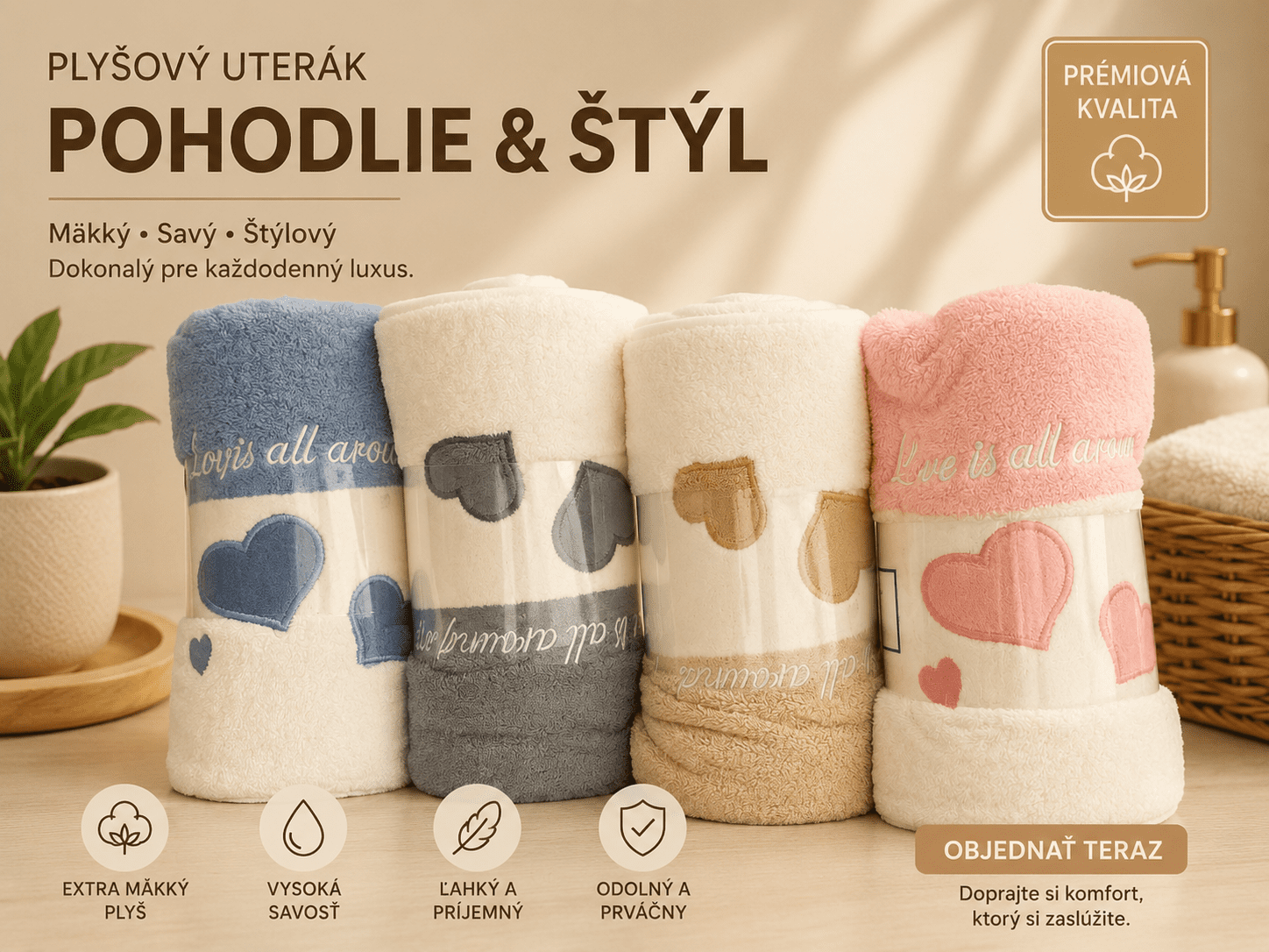 Plyšové uteráky 70×140 cm – Set 4 ks