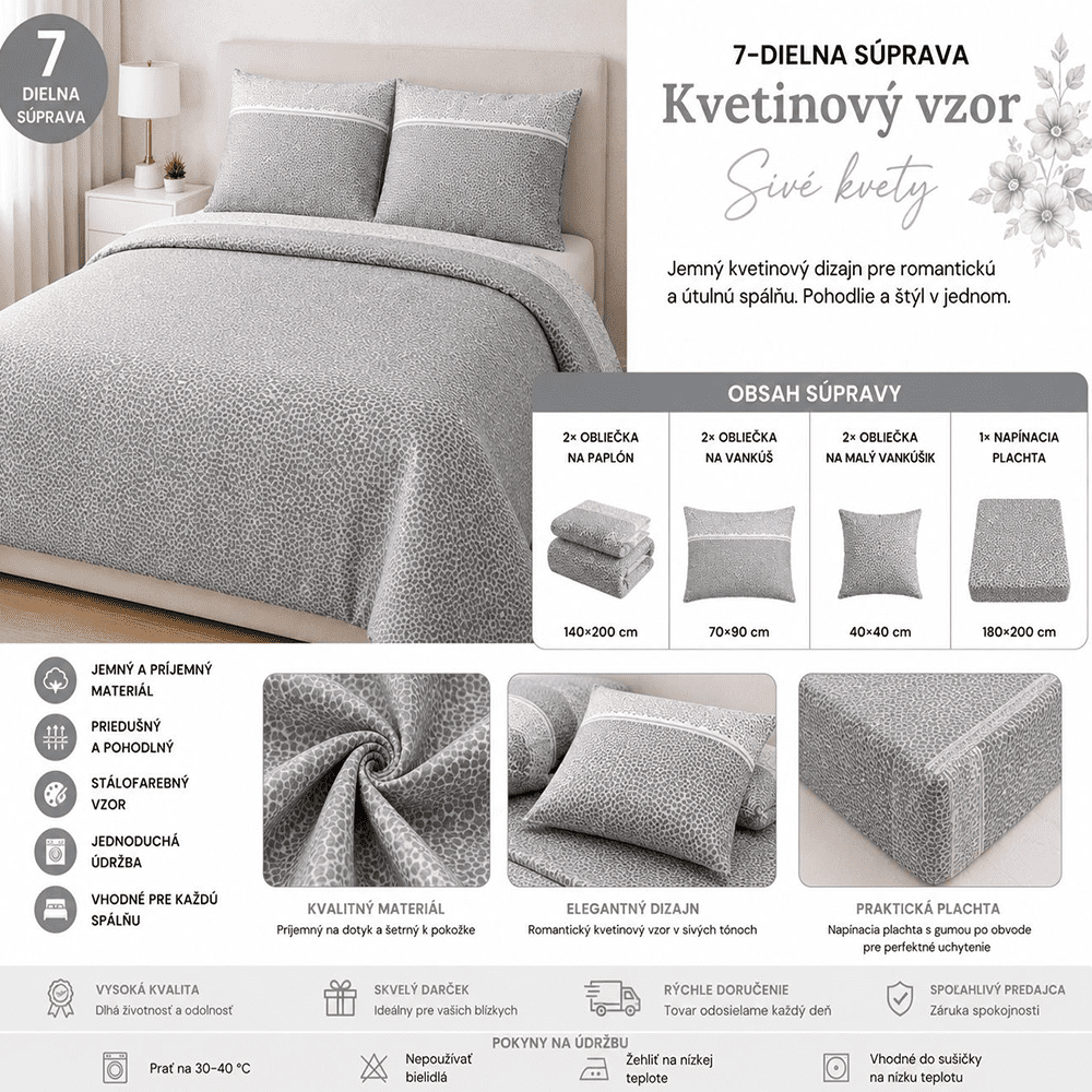 Bavlnené obliečky 7-dielna sada – sivé – Obrázok 4