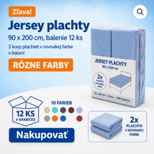 Jersey napínacia plachta 90x200 cm – balenie 12 ks |100g/m² | S gumou po obvode