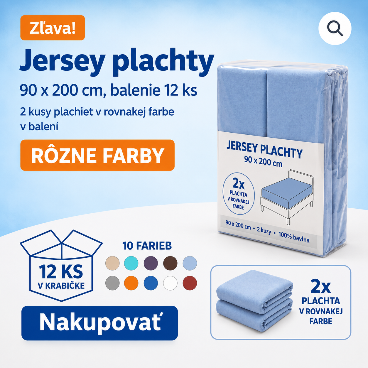 Jersey napínacia plachta 90x200 cm – balenie 12 ks |100g/m² | S gumou po obvode