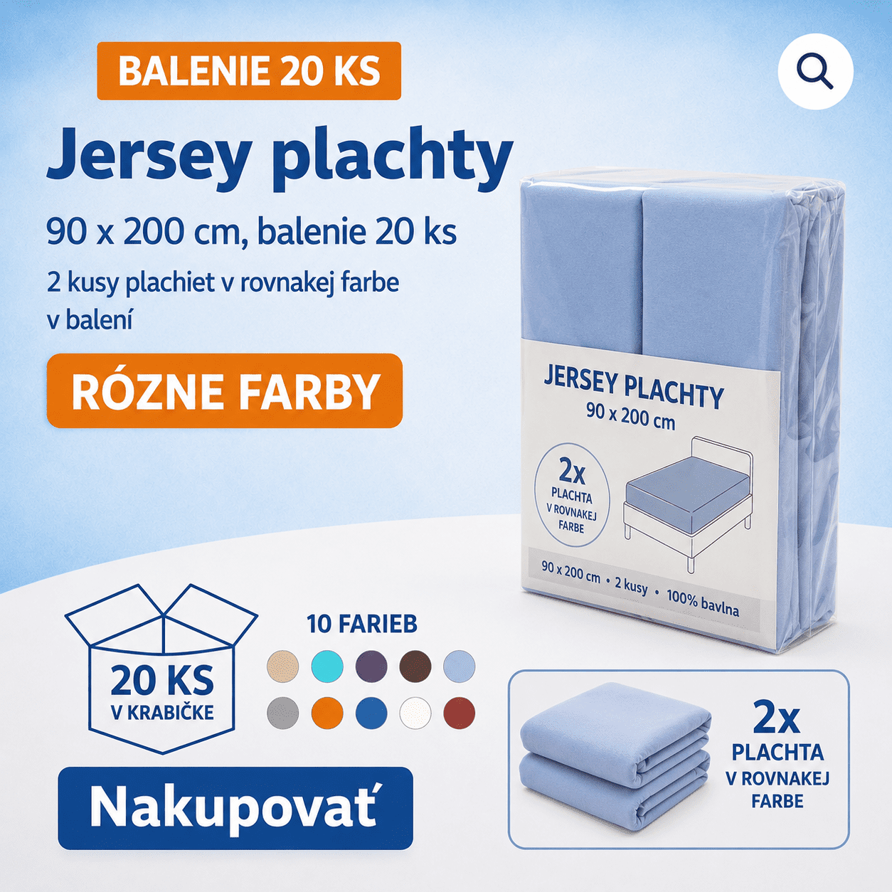 Jersey napínacia plachta 90x200 cm – balenie 20 ks | 130 g/m² | S gumou po obvode