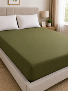 Jersey napínacia plachta 90 × 200 cm Olivovo zelená – 100 % bavlna