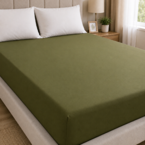 Jersey napínacia plachta 90 × 200 cm Olivovo zelená – 100 % bavlna