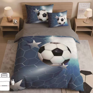 Bavlnené detské obliečky 3-dielna sada 140 × 200 cm s motívom futbalovej lopty a hviezd vrátane obliečky na veľký a malý vankúš