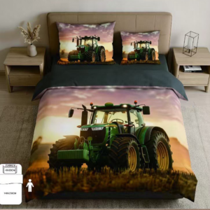 Bavlnené detské obliečky 3-dielna sada 140 × 200 cm s motívom traktora vrátane obliečky na veľký a malý vankúš