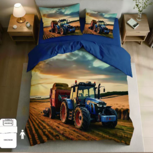 Bavlnené detské obliečky 3-dielna sada 140 × 200 cm s motívom traktora pri zbere úrody vrátane obliečky na veľký a malý vankúš